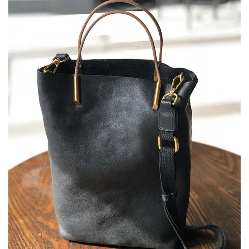 Bucket Genuine Leather Women Bag New Retro Nature Soft Cowhide Handbag Versatile Designer  High Quality Shoulder Bags