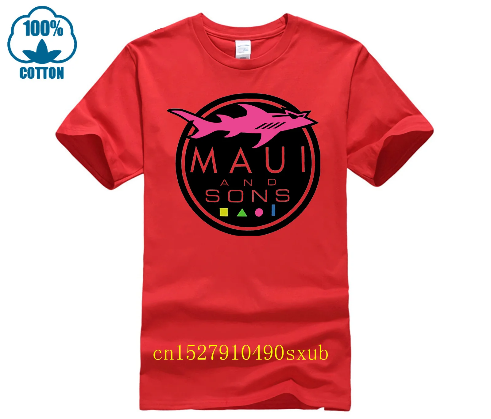 Maui And Sons Shark Logo Fashion Men Women Summer 100% Cotton Black Tees Male Newest Top Popular Normal  Shirts Unisex