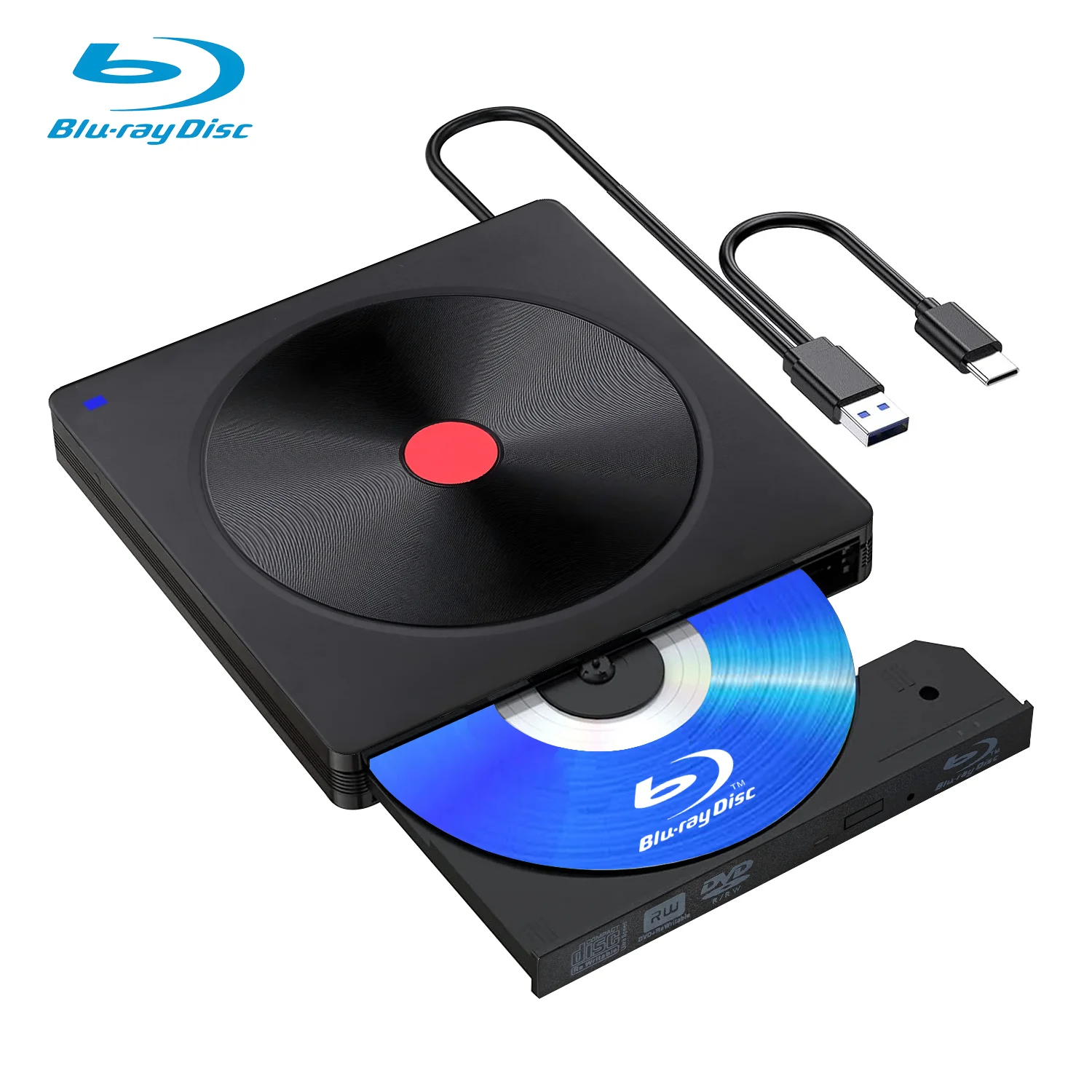 External Blu-ray Drive, Portable Blu-ray Player & CD DVD Burner – USB 3.0 & Type-C BD/DVD/CD Reader, Lightweight for laptop PC