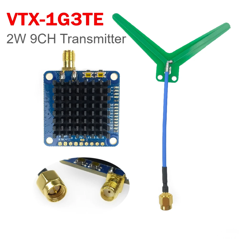 VTX-1G3TE 2W VTX 1.3GHz 2000mW 9CH Tramp Control Video Transmitter For FPV Long Range Freestyle Quadcopter Drone Accessories