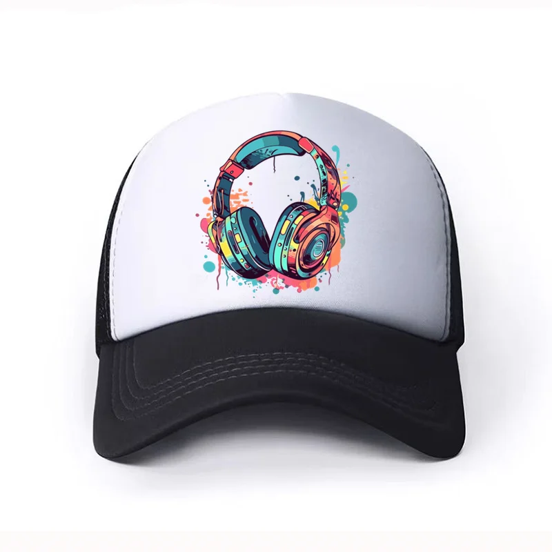 Kids Student Teen Music Headsets Games Print Sun Hat 58CM Boys Girls Sports Fisherman Baseball Cap 6-15Y Pretty Girls Casual Hat