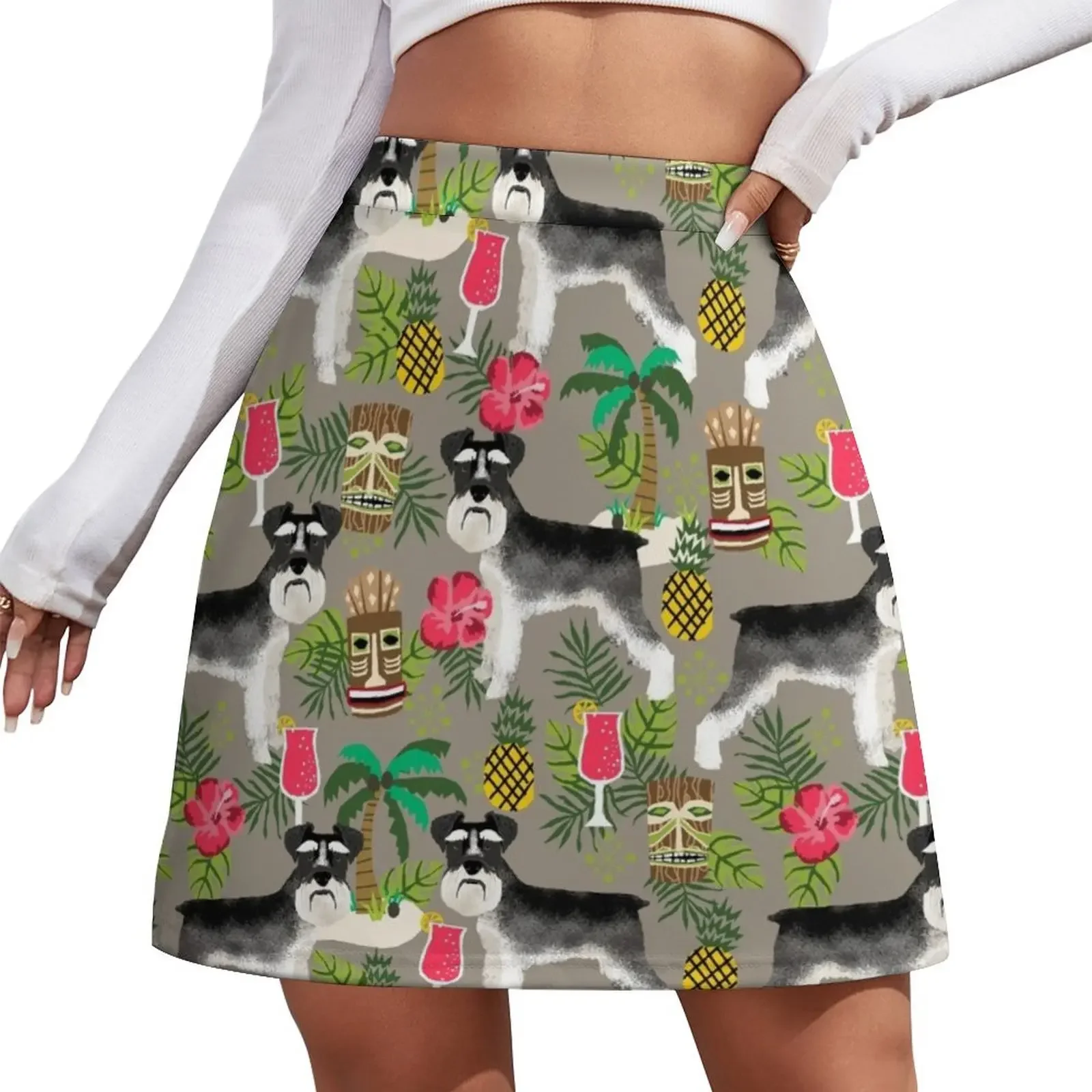 

Schnauzer tiki pattern floral hibiscus floral flower pattern palm leaves by PetFriendly Mini Skirt summer skirts girls skirt