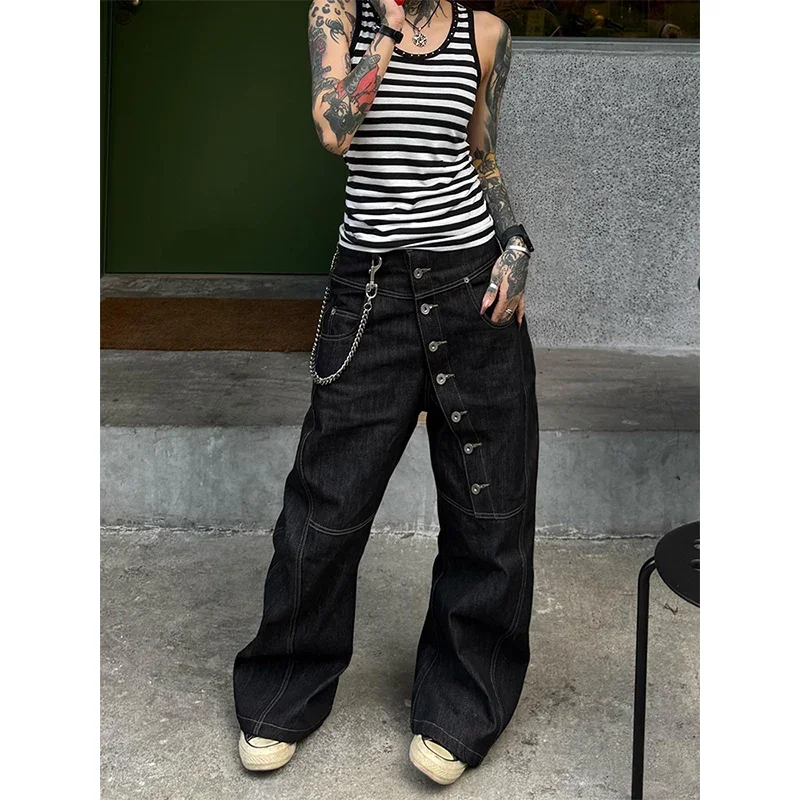 

Y2k Women's Black Baggy Jeans Harajuku Vintage Denim Trousers Streetwear Japanese 2000s Style Oversize Jean Pants Trashy Clothes