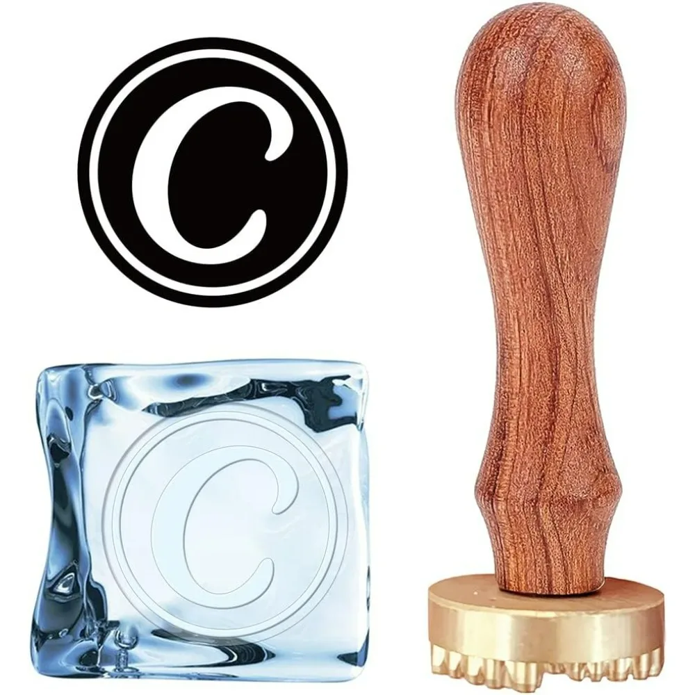 Letter Ice Stamp C Ice Cube Stamp Ice Branding Stamp with Removable Brass Head & Wood Handle Vintage for DIY