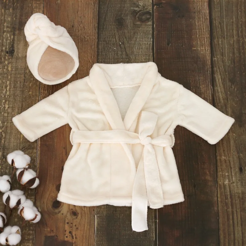 Bathrobe New 2PC Headscarf and Pajama Newborn Photography Photography Clothing Set Baby Full Moon Take Photos Accessories Props image 2