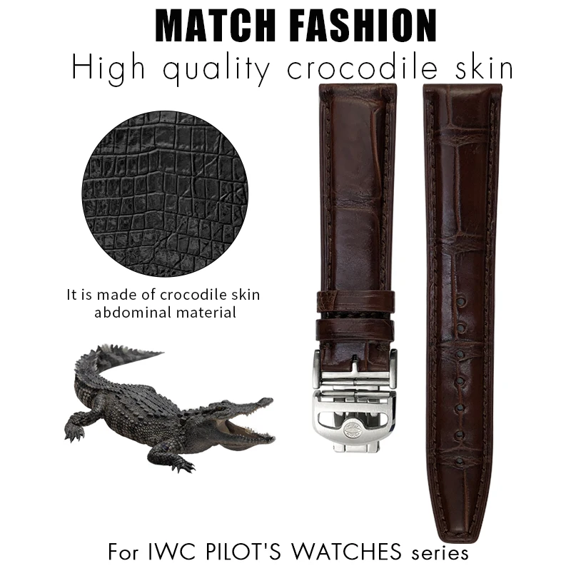 

Ремешок для часов из натуральной крокодиловой кожи 20 мм, 21 мм, 22 мм для часов IWC Pilot PORTOFINO PORTUGIESER, коричневый ремешок для часов из кожи аллигатора