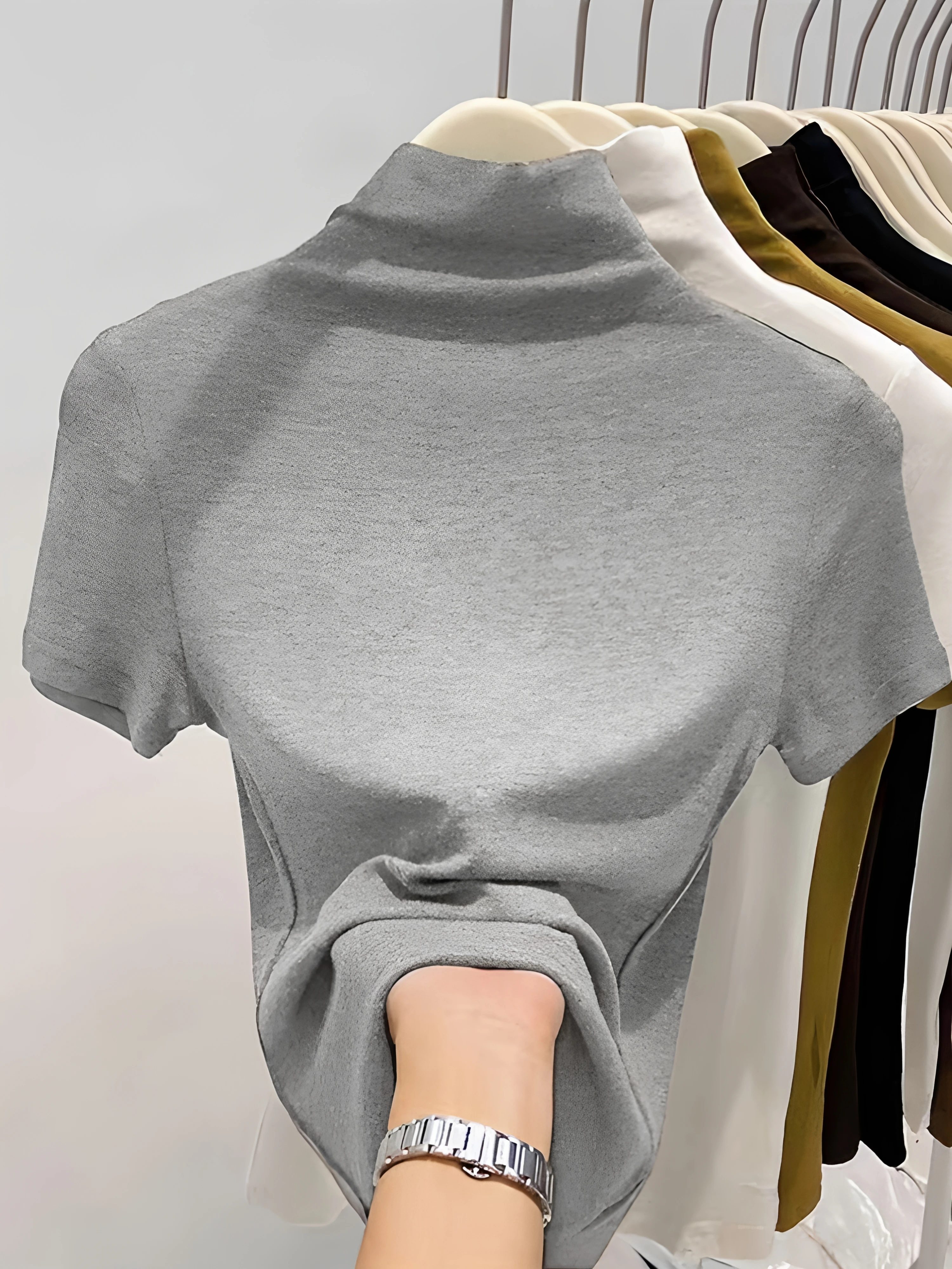 

Casual Half-High Collar Short Sleeve T-Shirt Women's plus Size Summer Inner Wear Commute Spicy Girl Leisure Base Shirt