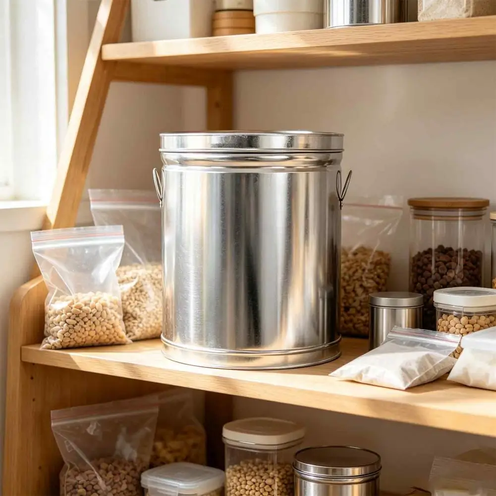 Weather Resistant Dry Food Container Secure Lid Metal Container Metal Rice Storage Canister with Lid Moisture-proof Food for Dry