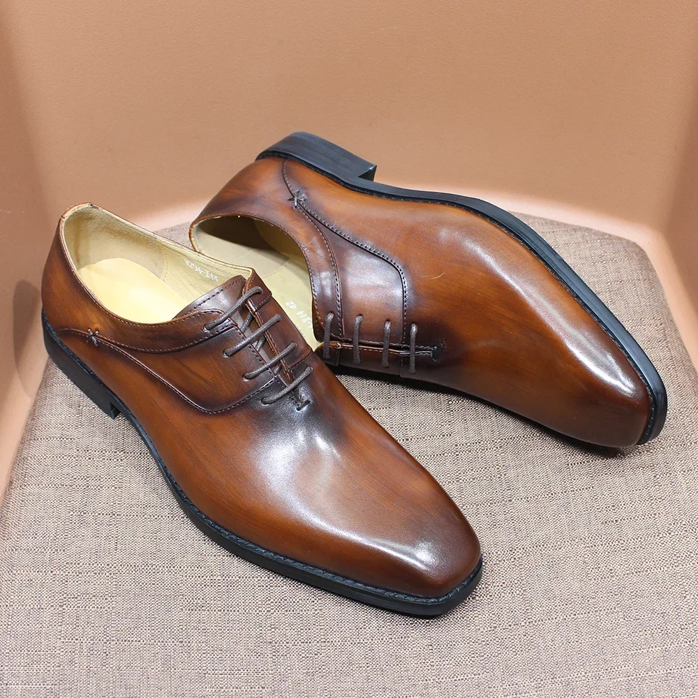 Fashion Men\'s Genuine Leather Oxford Snake Skin Prints Handmade Lace Up Pointed Toe Office Wedding Party Dress Shoes for Men