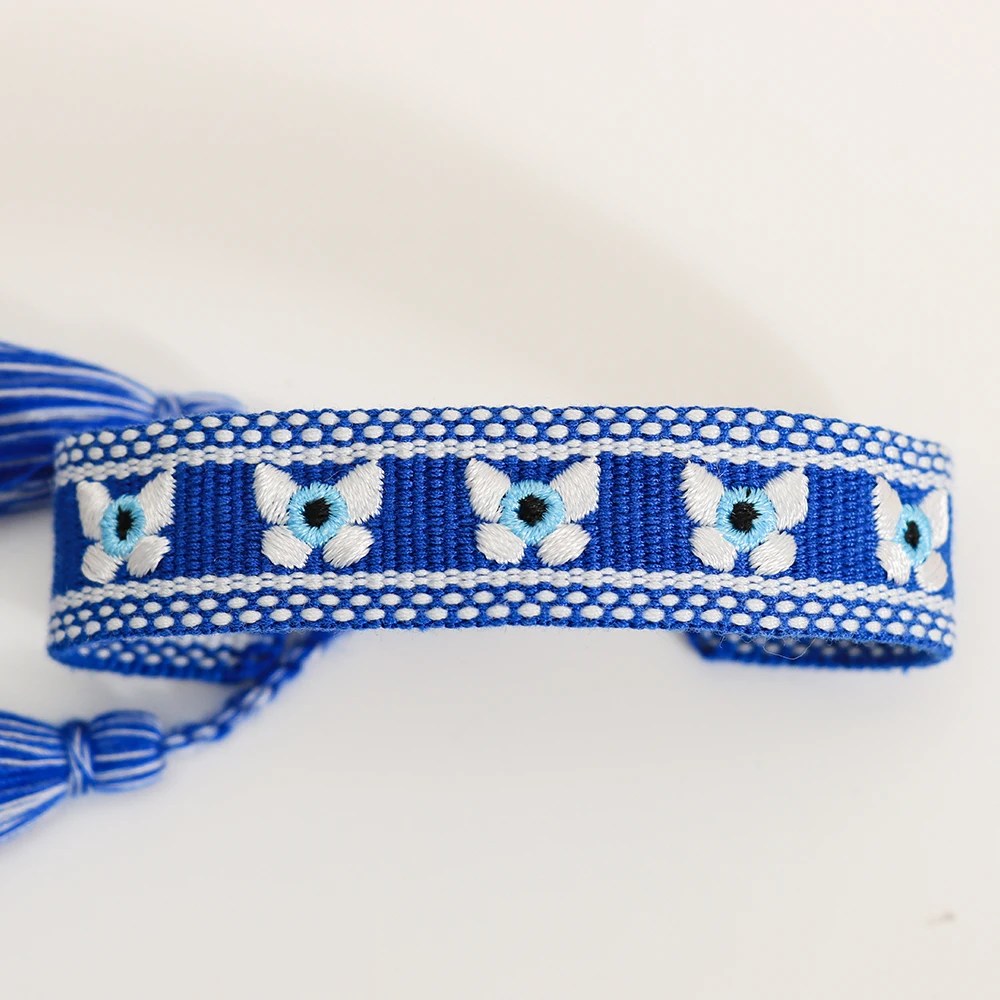 Fashion Woven Bracelets Stackable Evil Eyes Embroidered Tassel Bracelets Everyday Style