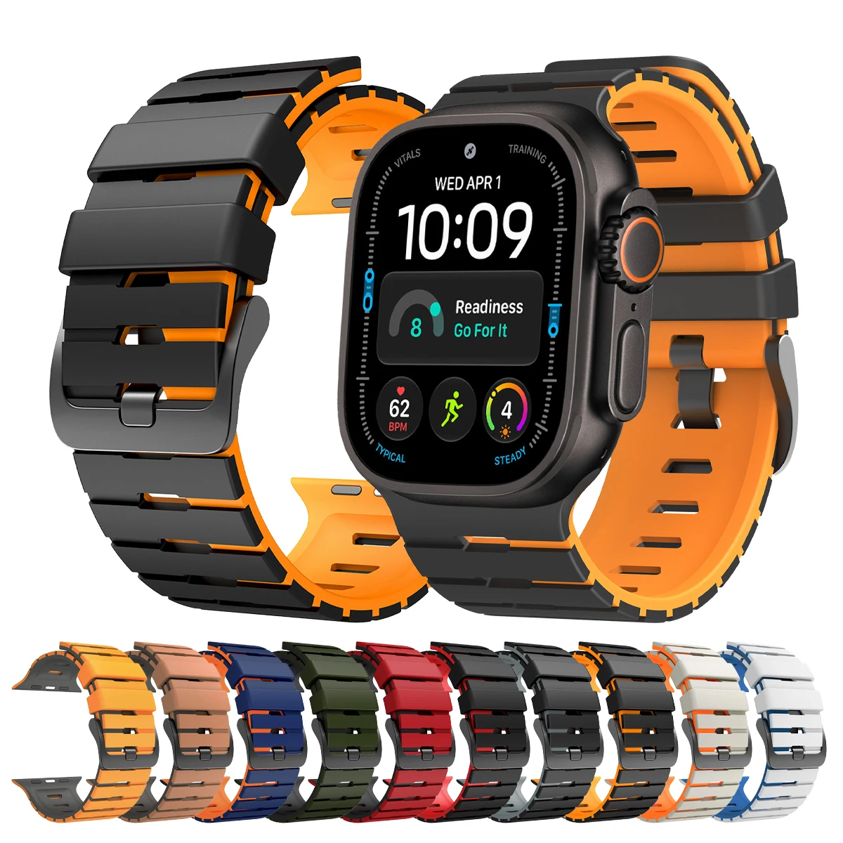 Two-tone Silicone Strap For Apple Watch Ultra 2 3 4 49mm Wristband For iWatch SE 5 6 7 8 9 10 11 12 44mm 45mm 46mm Band Bracelet