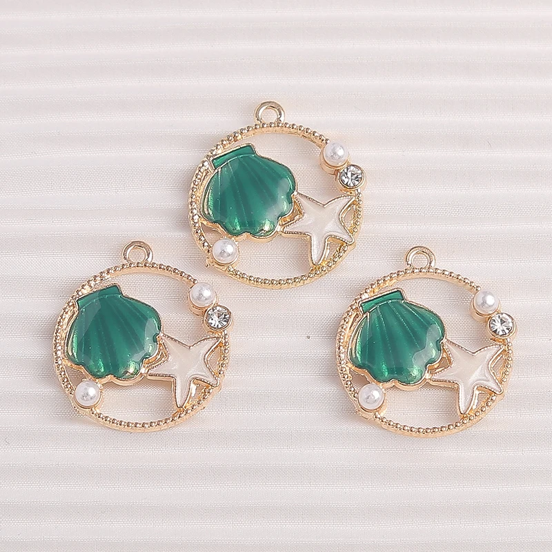 10pcs 25x27mm Cute Enamel Shell Starfish Charms Pendants for Jewelry Making Drop Earrings Necklaces Braceles DIY Crafts Supplies