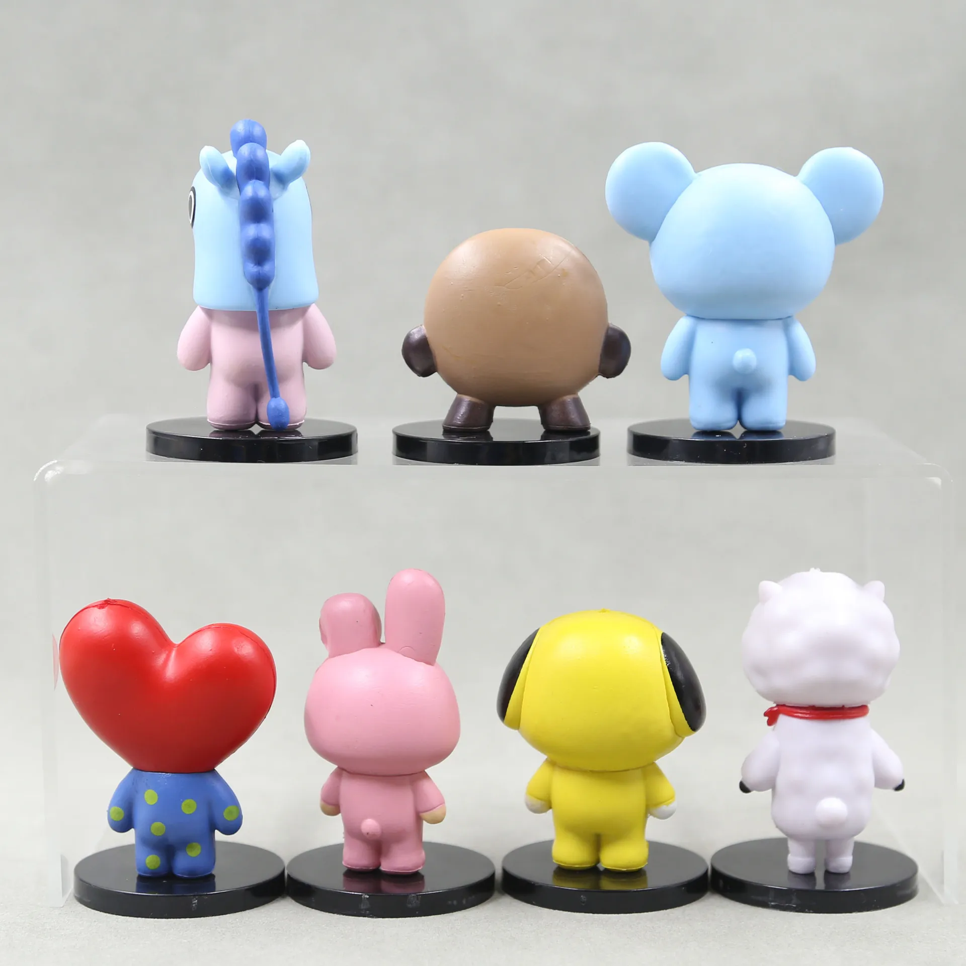 7 unids/set lindo dibujo animado Bt21 Mini muñeca Kawaii Tata Rj accesorios de coche adornos decorativos de escritorio colección Brinquedos regalo para niños