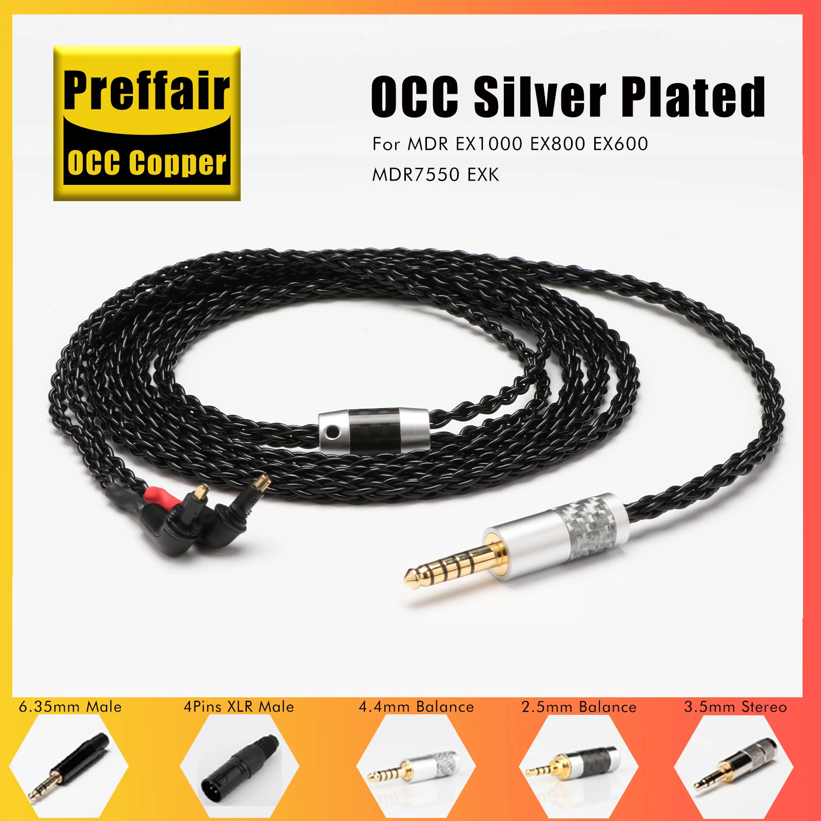 E516 HiFi Earphone 7N OCC silver-plated Upgraded Cable 2.5/3.5/4.4/6.35mm/4Pin XLR for MDR EX1000 EX800 EX600 MDR7550 EXK