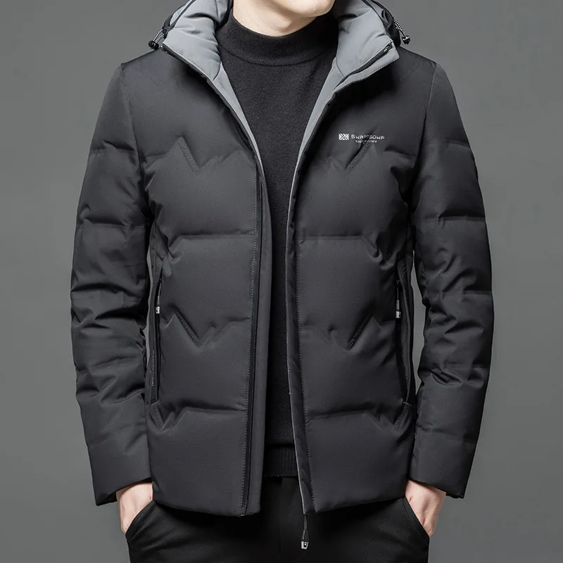 Down Jacket Men's 2023 Winter New Fashion Casual Thick Hooded Jacket for Middle-aged and Young People