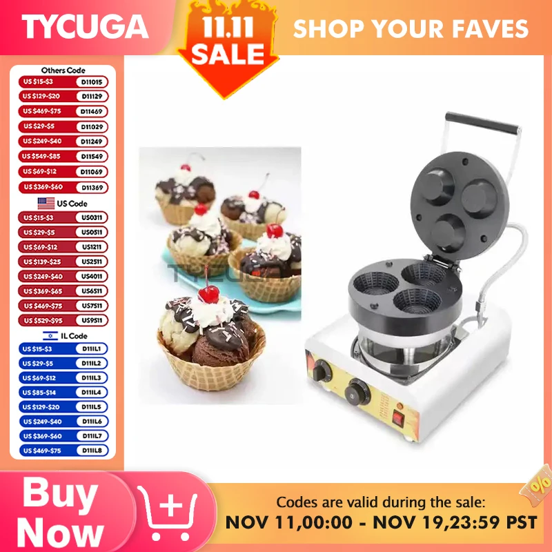 Máquina elétrica de waffle recheada, copo de sorvete, formato de sorvete, waffle, panqueca, aparelho comercial 110-240v