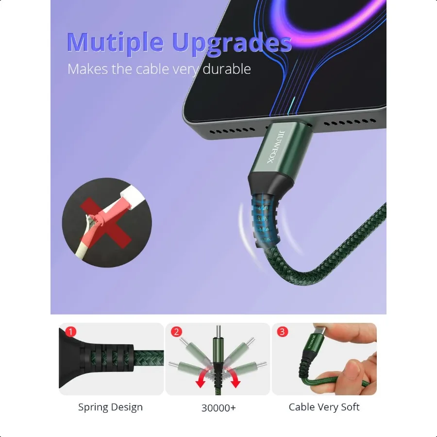كابل USB C إلى USB C بطول 10 أقدام و3 عبوات 10 أقدام و60 وات كابل USB C شحن سريع لهاتف سامسونج جالاكسي S25 S24 iPhone 16 15 iPad Pro iPad Air i