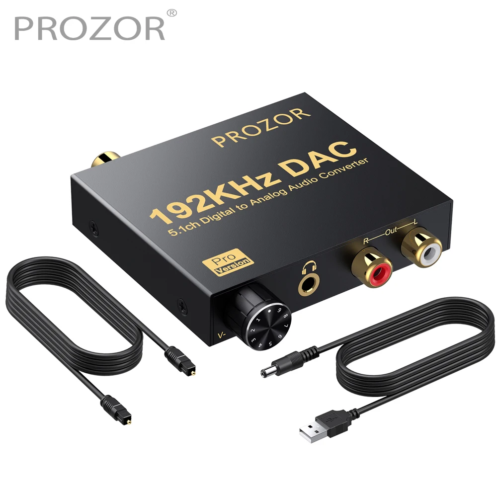 PROZOR 192kHz Digital to Analog Audio Converter Compatible with AC-3 DTS 5.1CH DAC Converter Optical Coaxial to RCA 3.5mm Jack