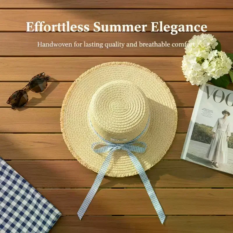 Women's Wide-brimmed Straw Hat Beach Sun Hat New Fashionable Sun Protection Floral Lace Bow Breathable Summer Hat