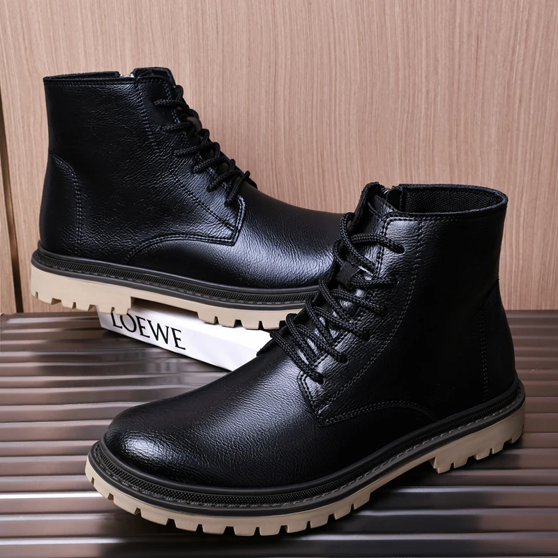 High Quality Comfortable Lace Up Non Slip Casual Short Boots Fashion Brand Winter Fleece Warm Side Zipper Outdoor High Top Boots