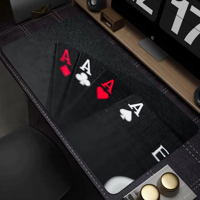 Black Poker Cards and Dice Mouse Pad Large Computer Office Game Mat Rubber Anti-slip Gaming Accessories Keyboard Long Desk Pads