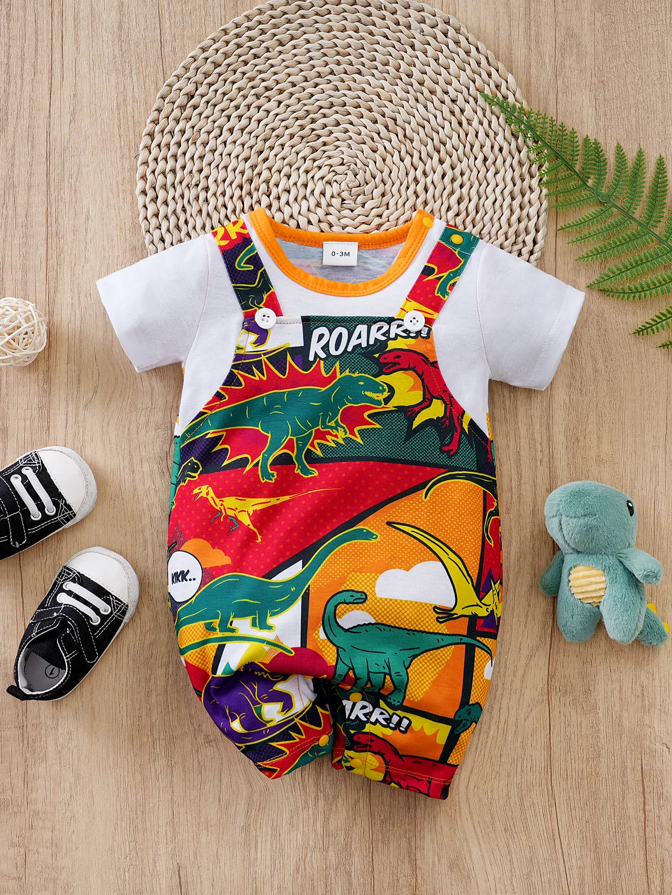 Newborn Baby Clothes Red dinosaur print Jumpsuit Summer Short Sleeve Romper 0-12 months Infant Toddler Pajamas One Piece Outfit