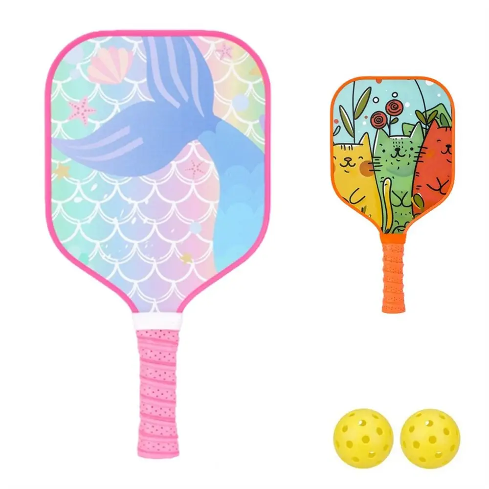 Mermaid Cat Pickleball Paddle with 2 Pickleballs Honeycomb Core Pickleball Paddle Set Cartoon Lightweight Sports Paddle