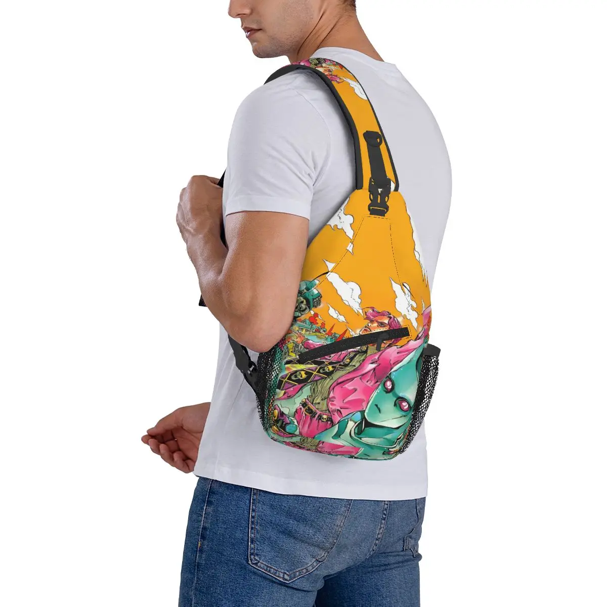 Yoshikage-mochila cruzada al pecho para hombre y mujer, morral de hombro para senderismo al aire libre, JoJos Bizarre Adventure