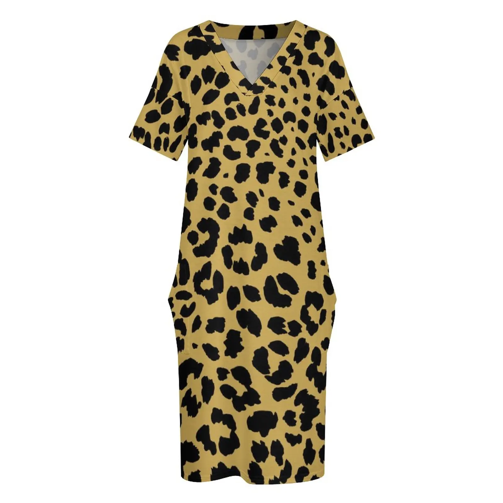 Trendy Leopard Jurk Plus Size Classic Animal Print Streetwear Casual Jurk Vrouw Zomer V-hals Leuke Jurken Gift Idee