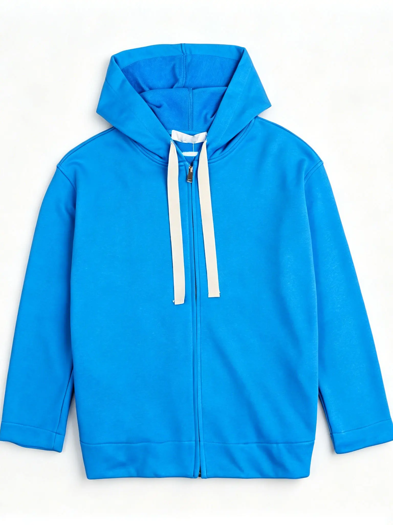 Blue Hooded Zipper Sweatshirt Unisex Casual Loose Outerwear Spring 2026 Standard Fit Couple's Clothing Other 100% Material
