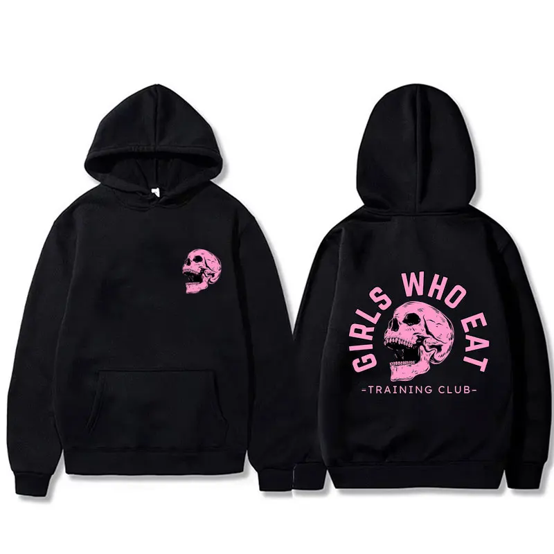 

Girls Who Eat Training Club Graphic Hoodie Funny Skeleton Gym Fitness Pullover Men Women's Casual Fleece Cotton Hooded Tracksuit