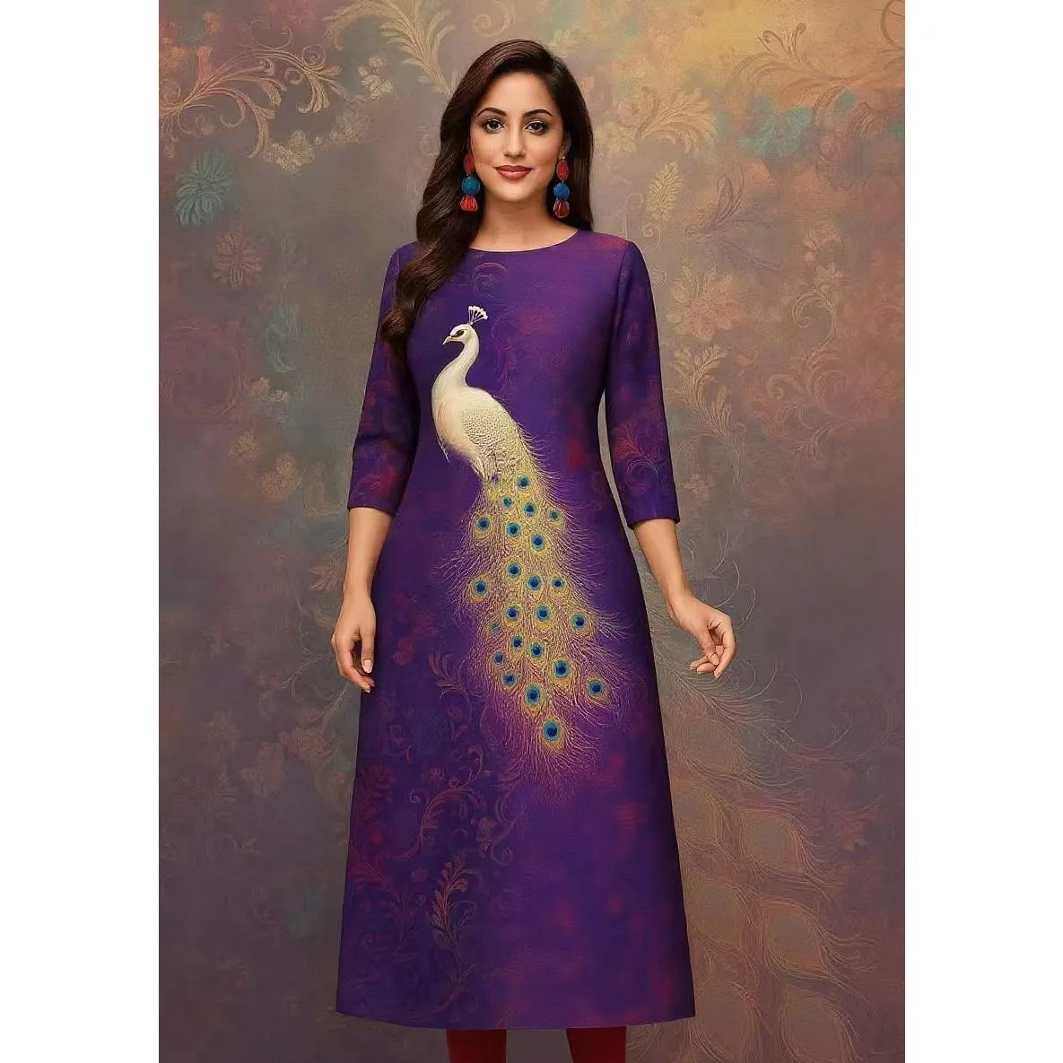 

Мусульманский женский кафтан Kurt, модный и элегантный прямой кафтан с длинными рукавами, повседневный кафтан Kurtta с узором павлина, Marroqui, с разрезом подол