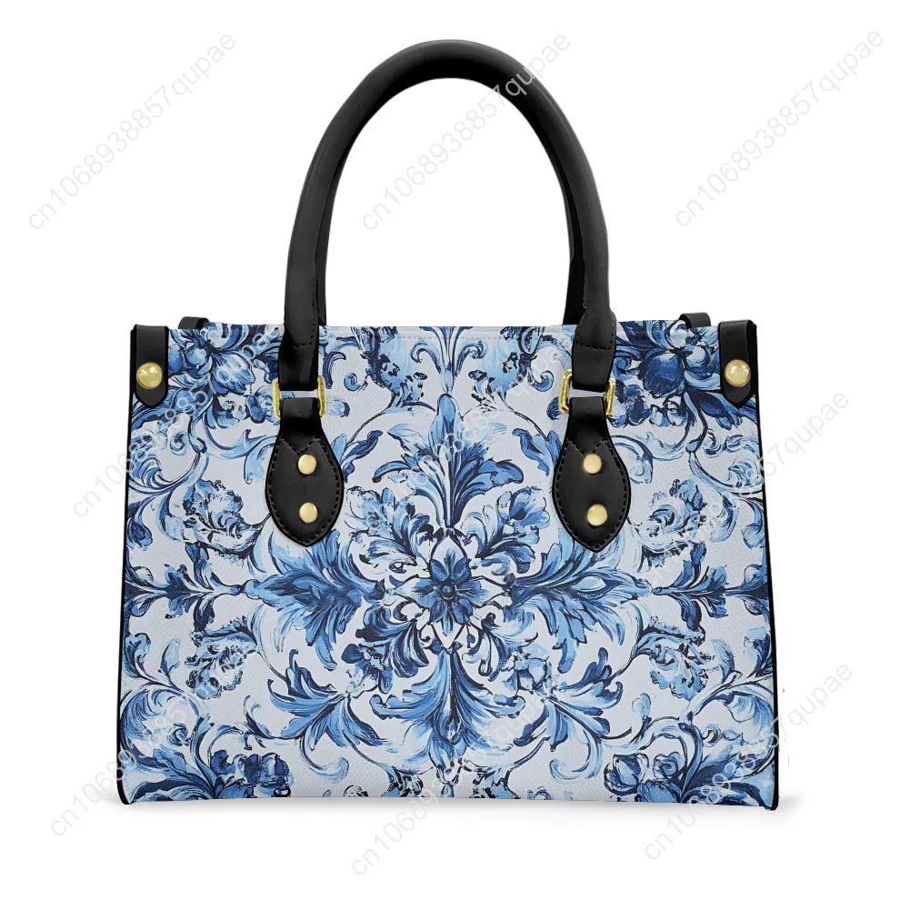 Blue white porcelain Printing Tote Bag Purse  Women Men Muslim Printed Text Image PU Leather Handbag Business Shopping Gift Bags