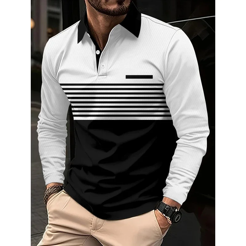 

Striped pattern printed polo shirt for men, casual street lapel 2025 golf men's top, fashionable, sporty and comfortable men's l