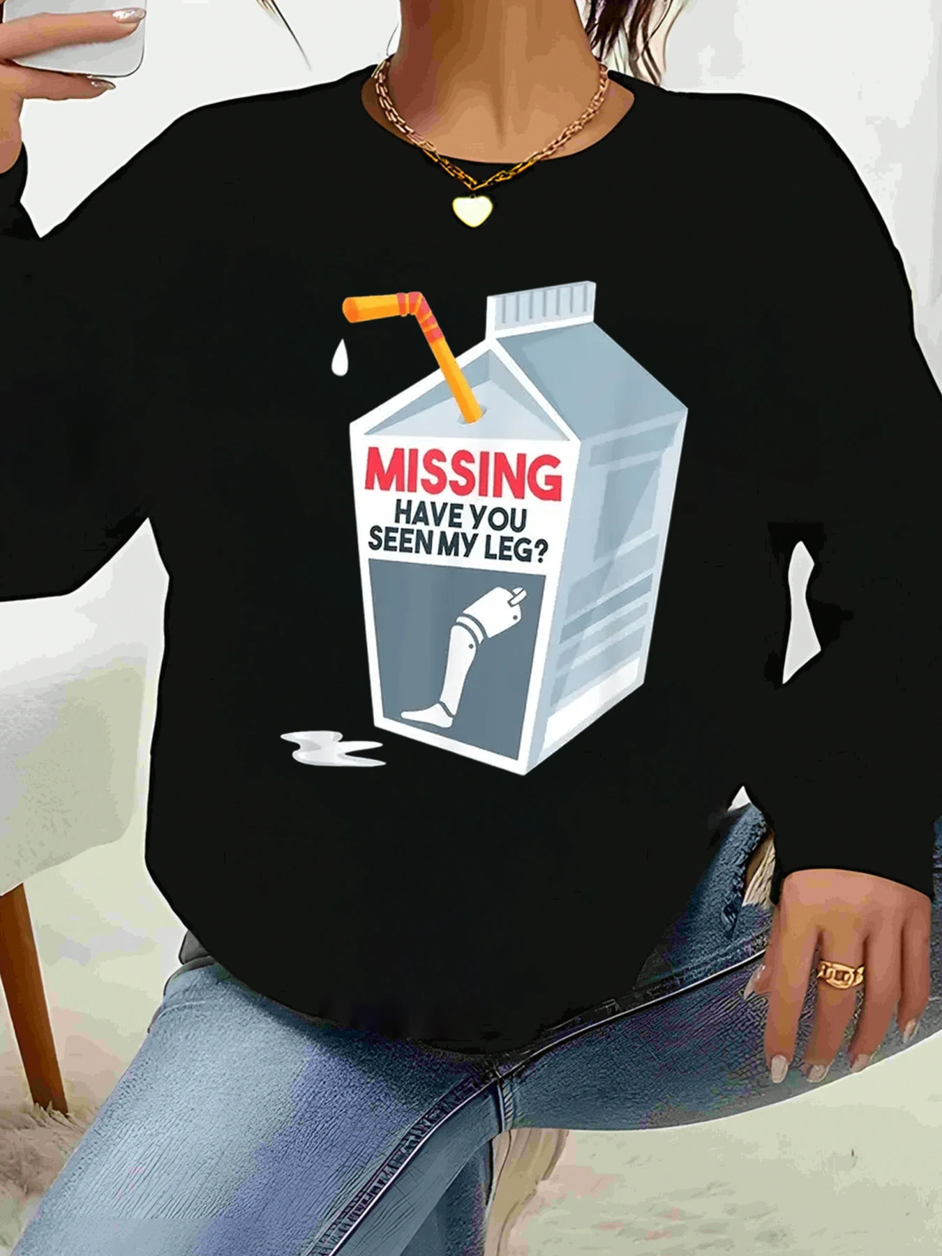 

Футболка с длинными рукавами и графическим принтом из коробки молока, повседневная одежда на Хэллоуин, женская одежда