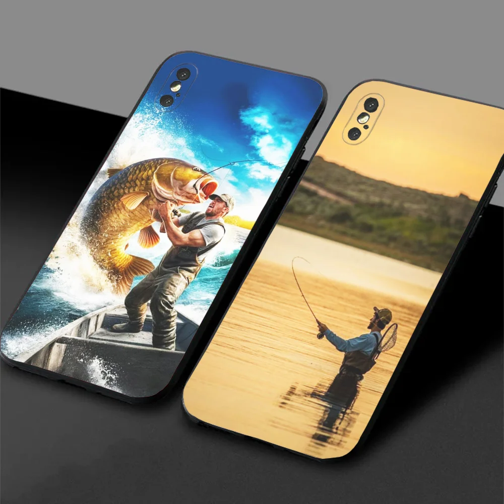 Bass Fishing Lake Fisherman Phone Case For Samsung S24,23,22,30,21,10,9,Ultra,Plus,Lite,FE,5G Black Soft Case