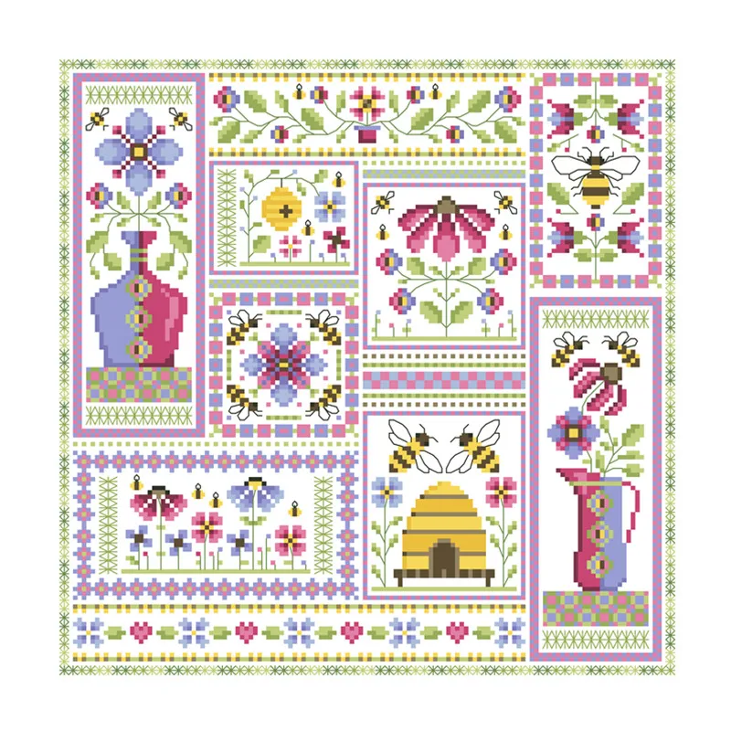 Flowers and bees cross embroidery kit flower cartton design 18ct 14ct 11ct unprint canvas Cross-stitch DIY needlework