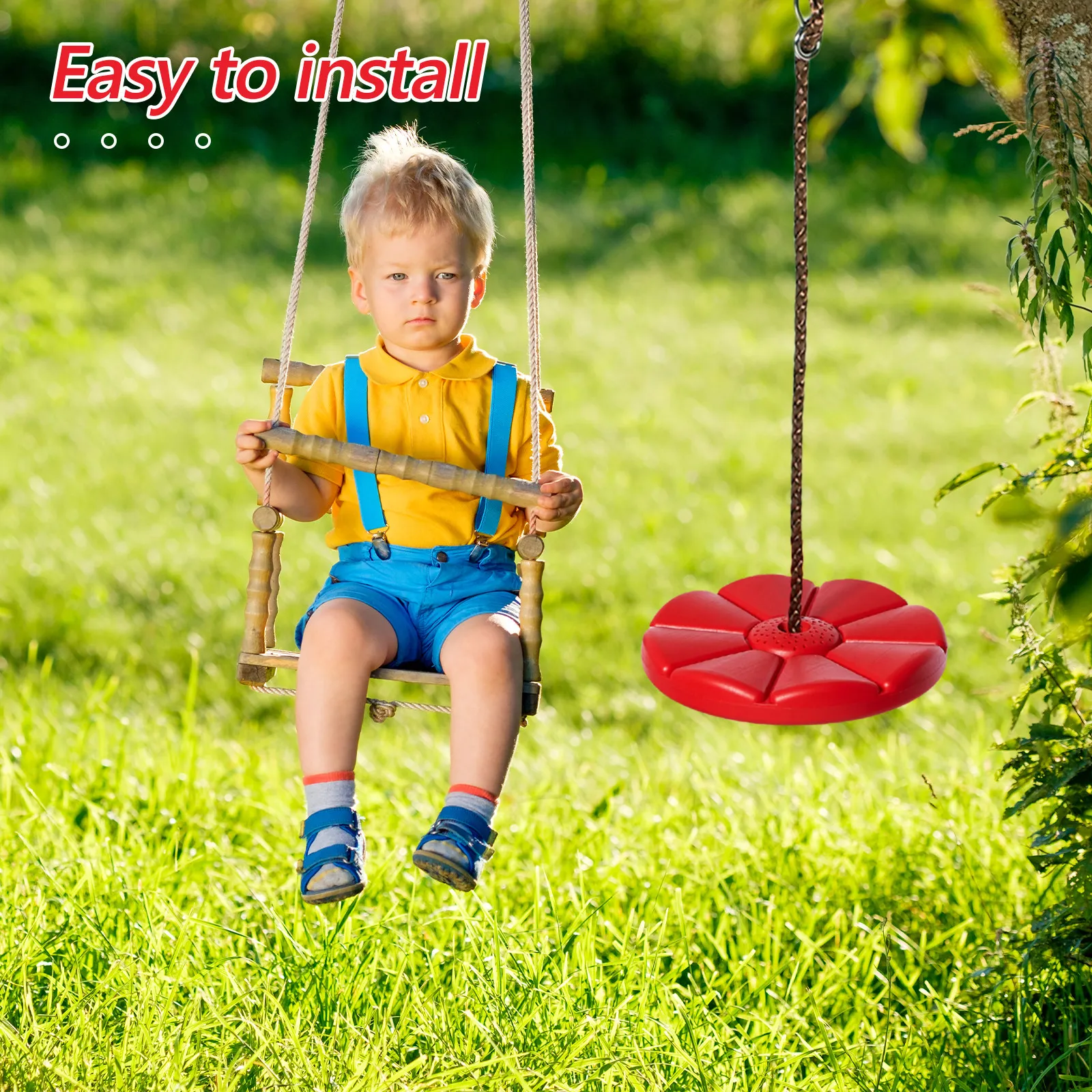 1Set Children's Round Disc Swing Thickened Seating Adjustable Height Outdoor Indoor Hanging Swing for Backyard Garden Playground