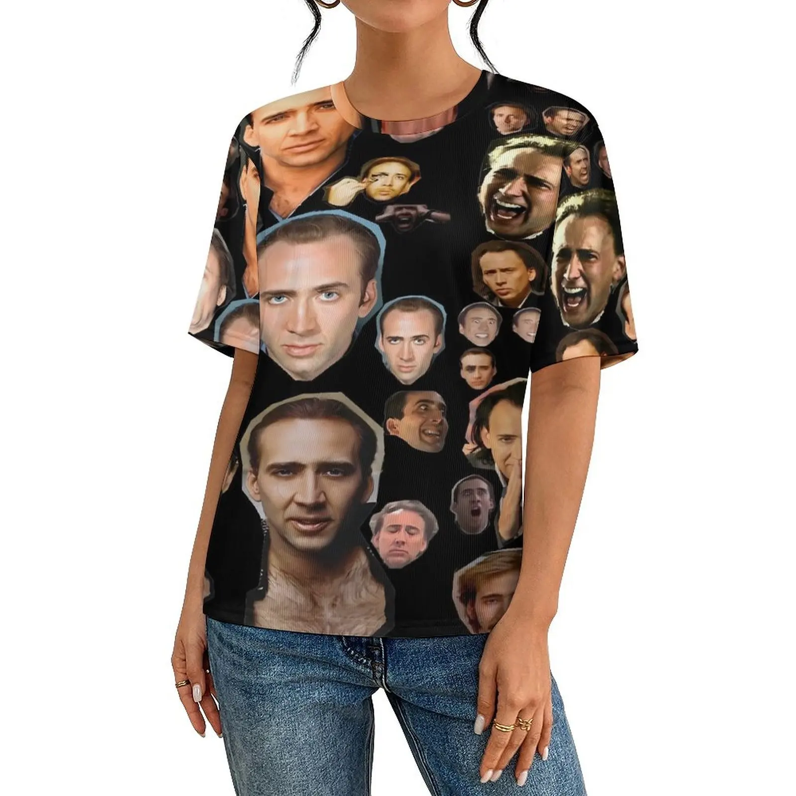 Nicholas Cage Faces T Shirt For Male Nick Cage Graphic O Neck T-Shirts Beach Popular  Clothing Short Sleeve Oversized Tee Shirt