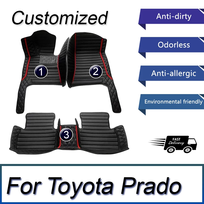 Car Floor Mats For Toyota Prado（Eight Seats）2006 2007 2008 2009 Custom Auto Foot Pads Automobile Carpet Cover accessories