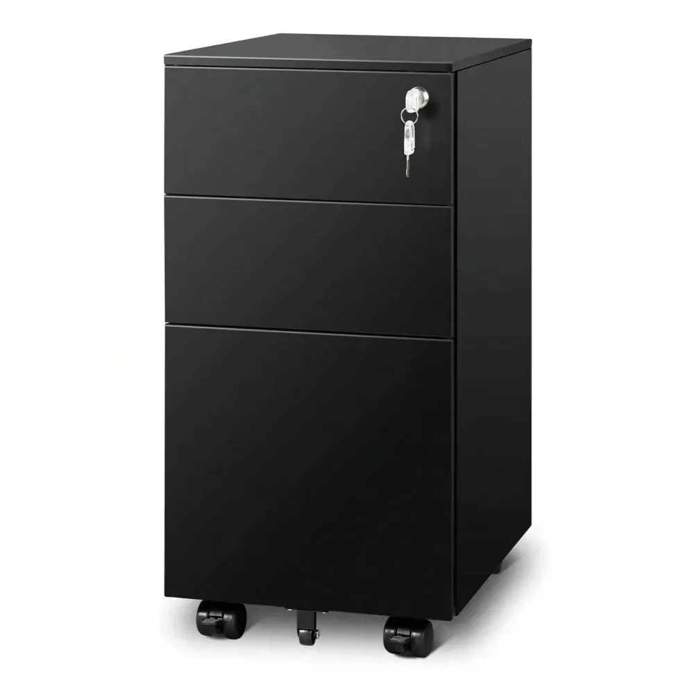 

Office Storage Cabinets And ShelvingSlim File Cabinet With Lock, 3Drawer Metal Rolling Filing Cabinet For Home Office, SpaceSavi