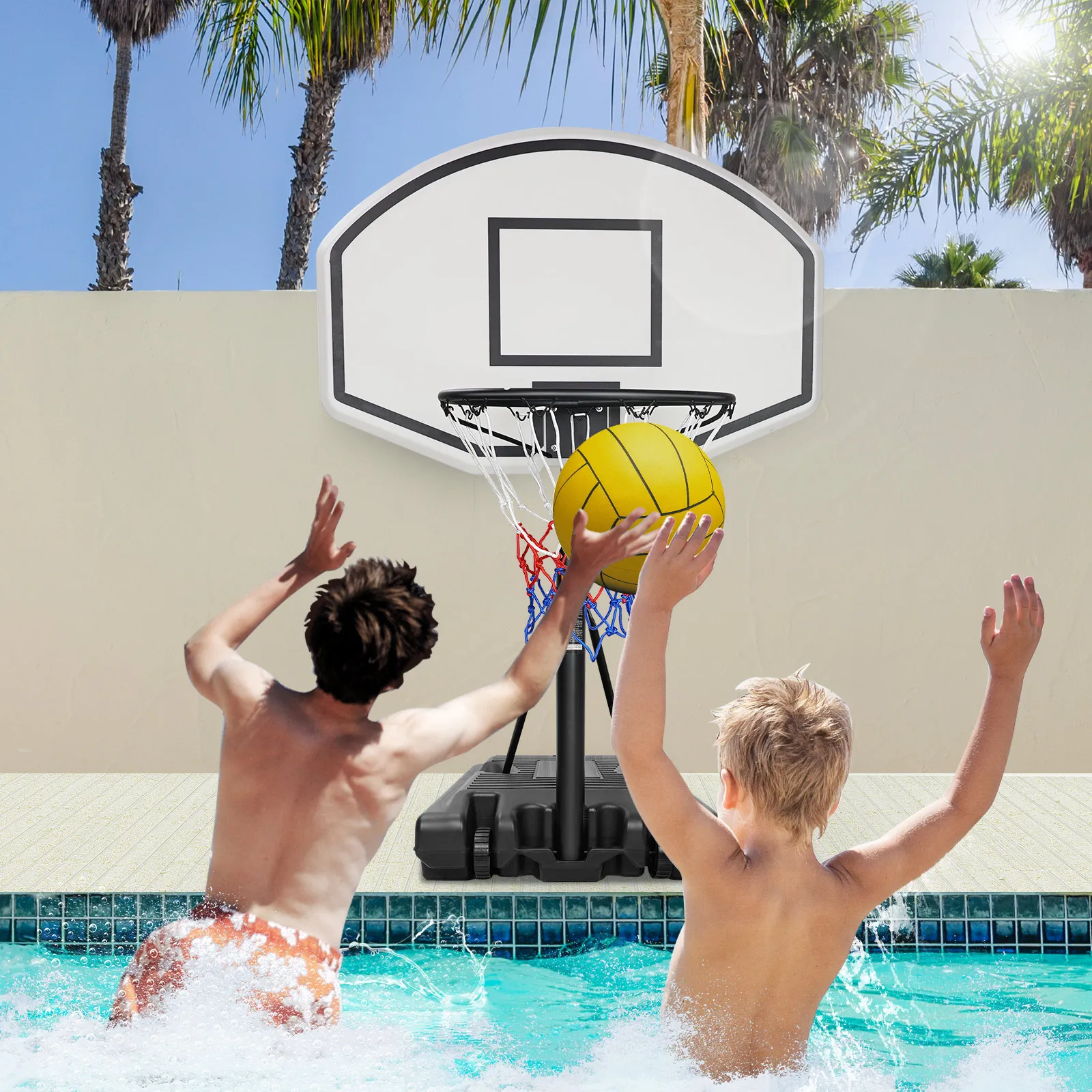 Portable Poolside Basketball Hoop Swimming Pool 3.1ft to 4.7ft Height Adjustable Basketball System Goal Stand for Kids