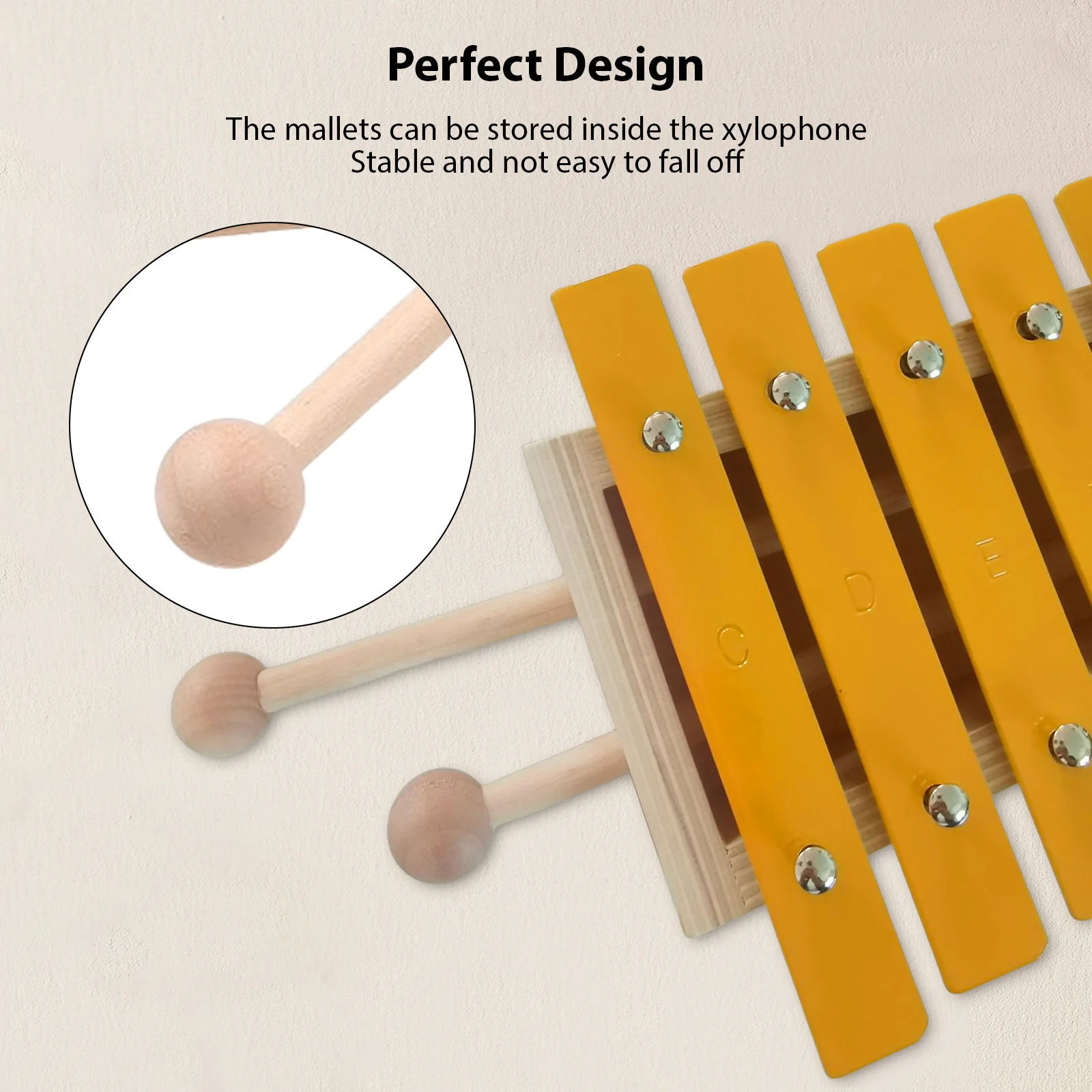 13 Notes Glockenspiel Classic Wood Color Xylophone Metal Keys Percussion with 2 Mallets Gift for Beginners Students