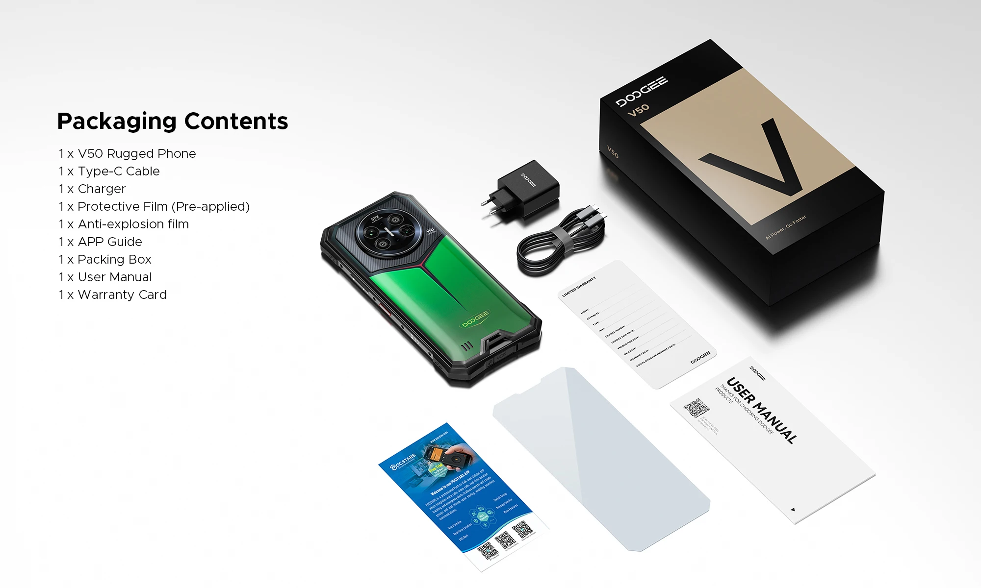DOOGEE 5G V50 Flagship Rugged Smartphone, Dimensity 8300, 16GB+512GB, RGB Light, 200MP+20MP Night Vision+8MP Telephoto +8MP Wide Lens, Bluetooth Intercom, AI Features, 6.78" FHD 120Hz 550nit Screen, 66W, 11000mAh Silicon Carbon Battery, NFC, WiFi6E