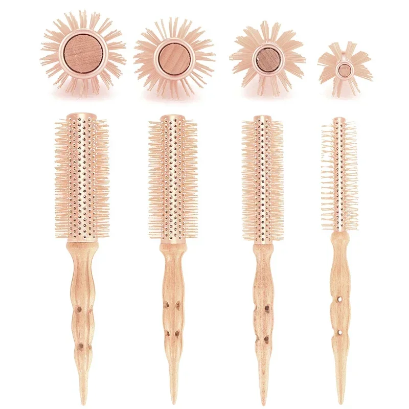 New Type Professional Wood Round Curly Combs For Women Hairdressing Massage Brush Salon Barber Aluminum Tube Hair Styling Comb