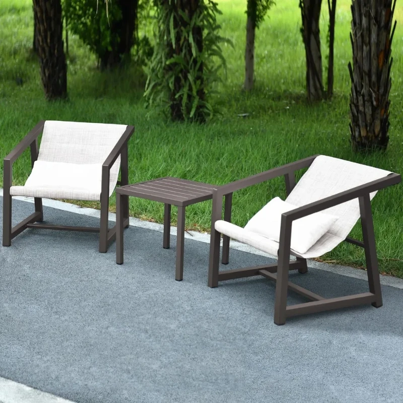 3-Piece Outdoor Furniture Set, All-Weather Textile Patio Bistro Set with Pillows, Small Patio Conversation Set