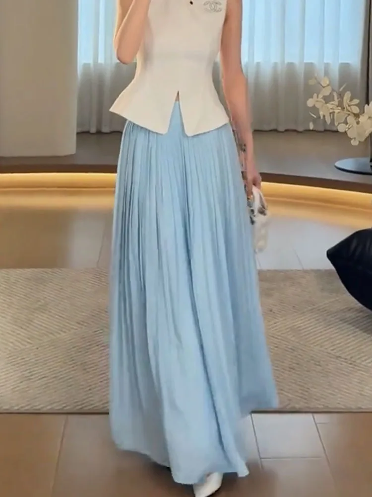 

Новая летняя длинная юбка-макси с драпировкой, синяя, для полных женщин, подчеркивающая фигуру, в стиле Ele Vaion Aosphere, белая