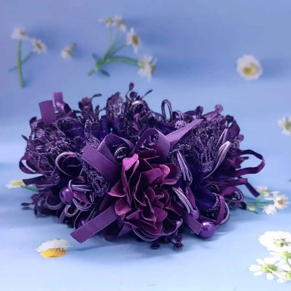 Blumen-Haarband Rosen-Scrunchies Eleganter Haargummi mit Spitzendesign Einfarbige Haaraccessoires – Detail 8