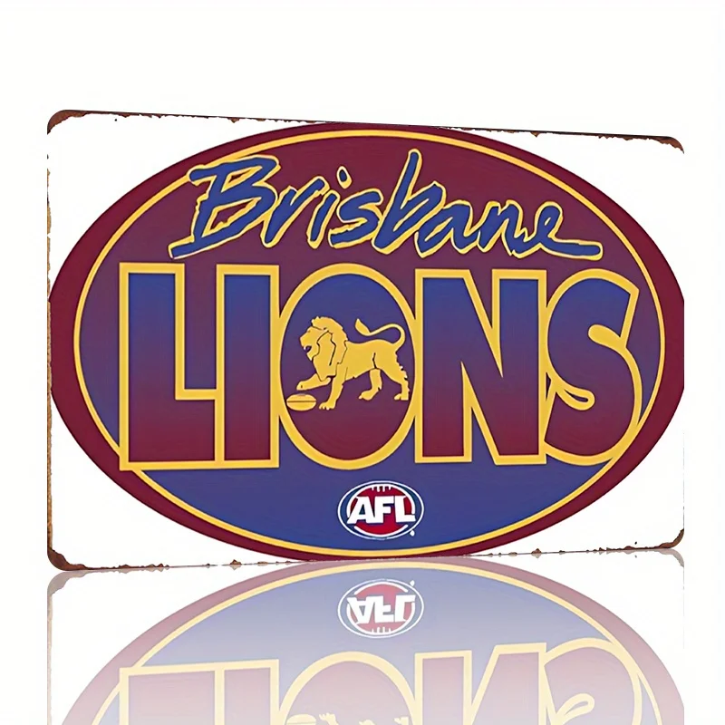 Brisbane Lions AFL Oval Metal Sign -  Vintage Wall Art, Retro Australian Team Decor for Man Cave, Bar, Cafe, Garage, Garden, Fa