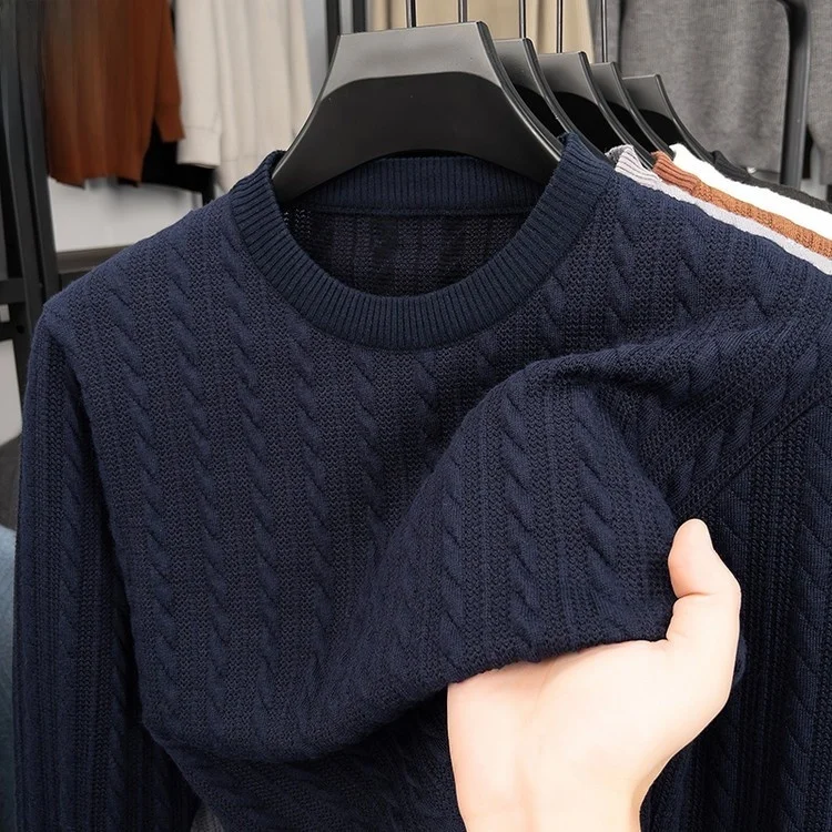 

Men's Winter Sweater round Ne Thiened Knitted Pure Cotton Twist Flower Retro Faionable Commute Sle Long Sve Top
